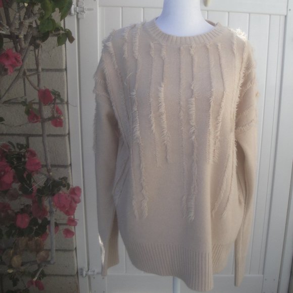 &merci Fringe Neutral Light Camel Long Sleeve Sweater Size Large - Picture 2 of 4